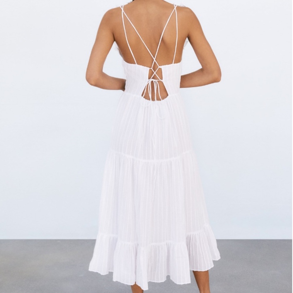 Zara XS White Midi Dress 3666/152 - Picture 3 of 6